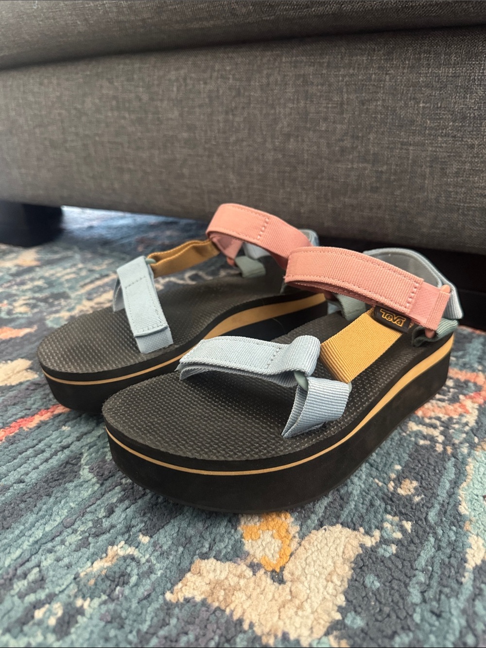 Teva Platform Sport Sandals in Pink and Light Blue